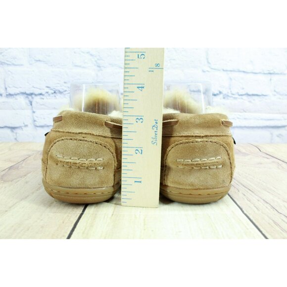 LL Bean Brown Suede Wicked Good Shearling Lined Moccasin Slippers Size 7 M - Picture 6 of 9
